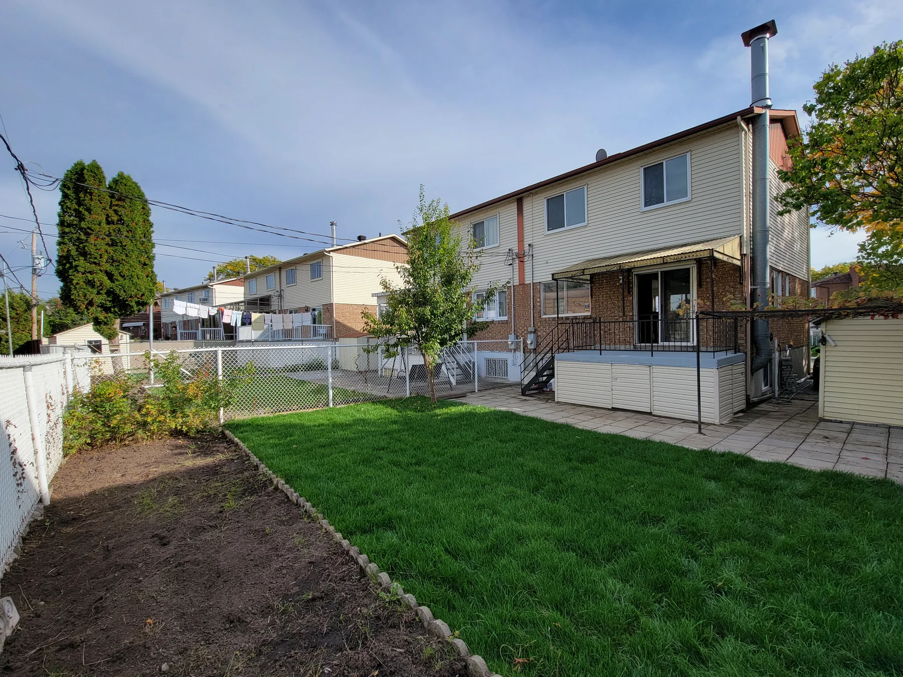 The landscaped backyard